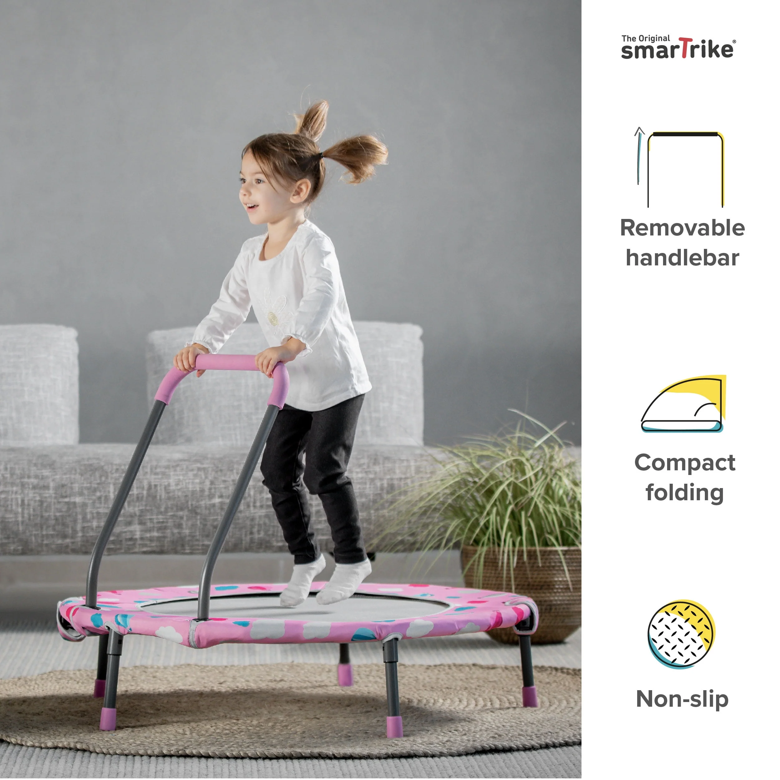 smarTrike 2-in-1 36-inch Indoor Folding Trampoline with Handlebar