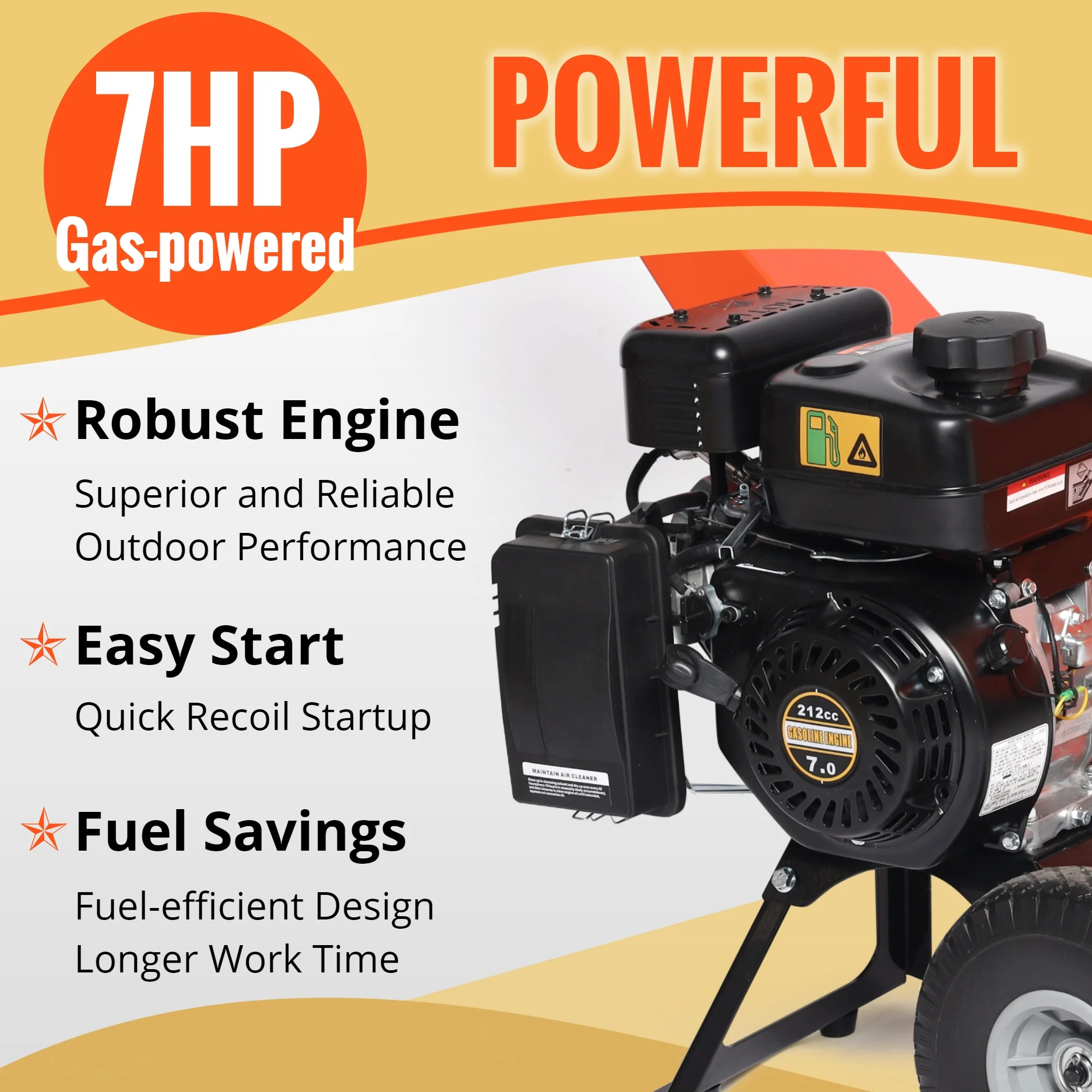 EFCUT R0 Wood Chipper Shredder Mulcher 7HP Gas Powered Heavy Duty Compact Design 3" Inch Max Capacity 104 lb