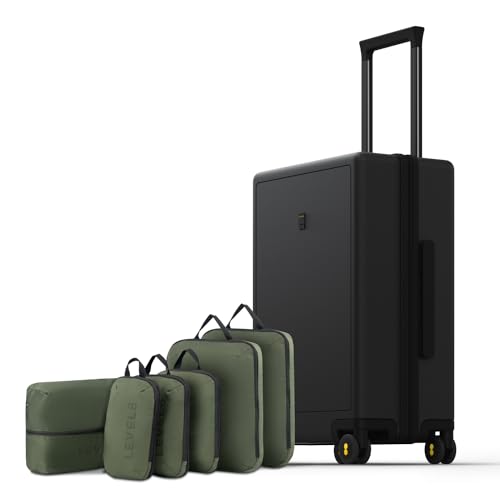 LEVEL8 Hard Shell Carry on Luggage Airline Approved, Carry-on Suitcases with Wheels, Lightweight Luminous Textured Hardside Travel Bag with Tsa Lock, 20 Inch, Black
