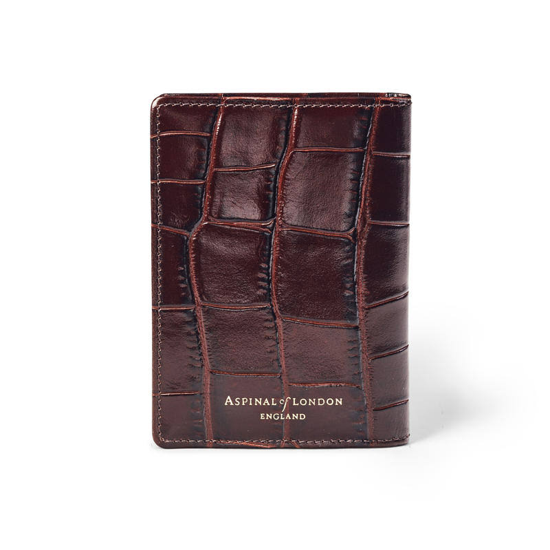 Aspinal of London | Double Fold Credit Card Holder | Deep Shine Amazon Brown Croc