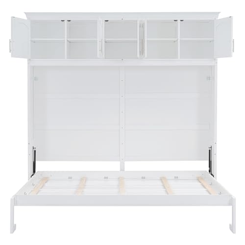 Harper & Bright Designs Full Size Murphy Bed, Full Murphy Cabinet Bed with USB Port and a Large Drawer, Gray