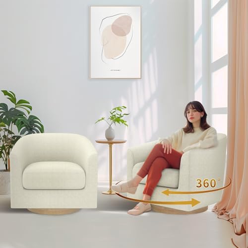 MUUEGM Swivel Accent Chair Armchair, Round Barrel Chairs Linen Fabric for Living Room Bedroom Walnut Brown