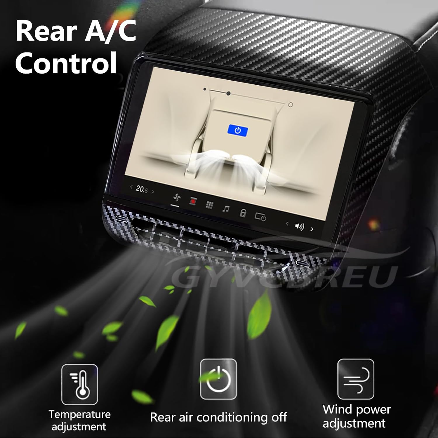 Rear Display Screen for Tesla Model 3&Y 2017-2023 Entertainment Display 7.2 inch IPS Touchscreen with Air Conditioning Control Seat Heating Carplay Android Auto