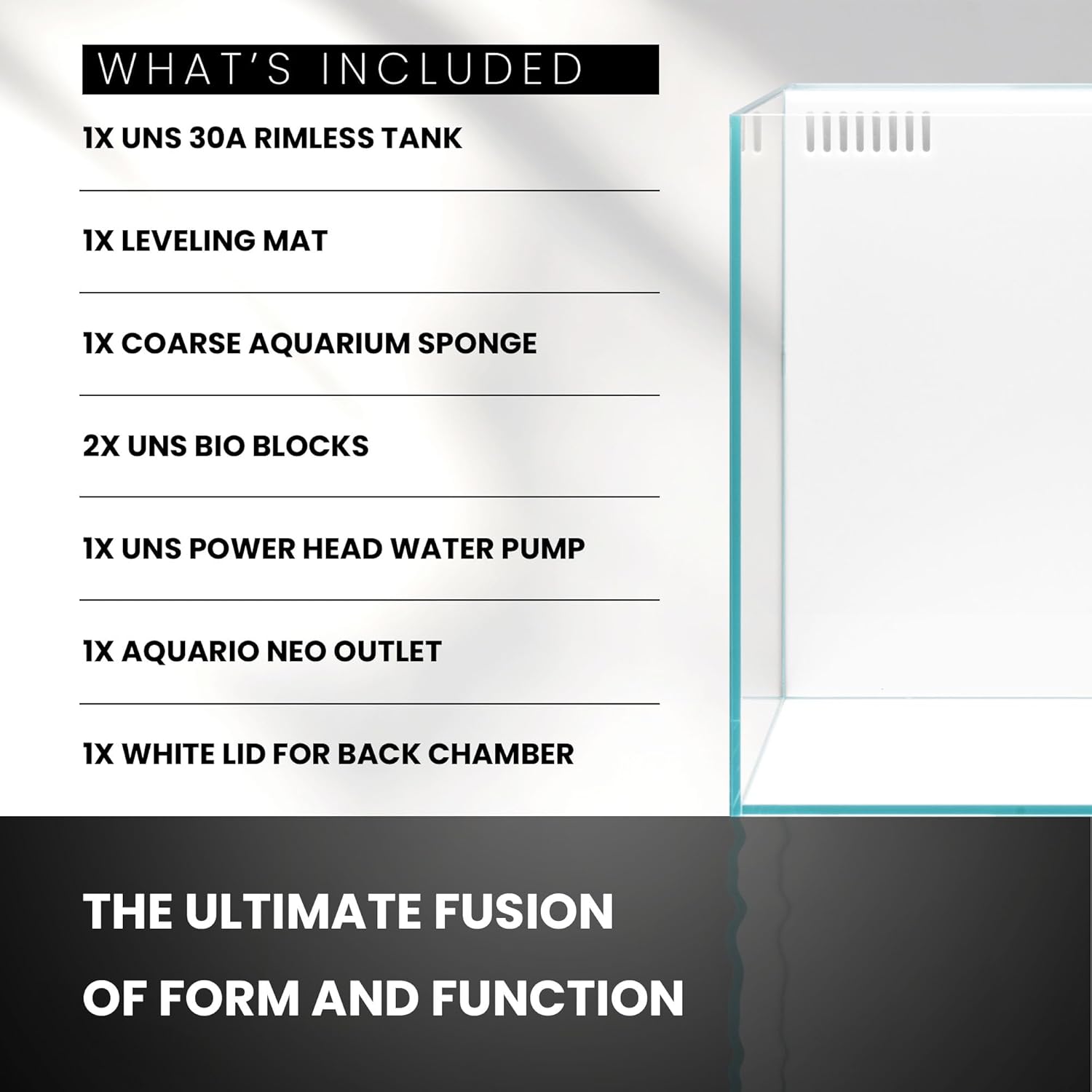 Ultum Nature Systems Rimless All in One Aquarium - Cube Fish Tank, Freshwater AIO Aquarium, Rimless Fish Tank w/Triple-Chamber Filter & White Background - 7 Gallon - 11.81" x 11.81" x 11.81" - 30A
