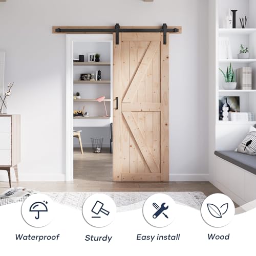 FREDBECK 48in x 80in Sliding Wood Barn Door with 8FT Barn Door Hardware Kit Included K Shape Solid Spruce Panel Sliding Door Double Surfaces Need to Assembly