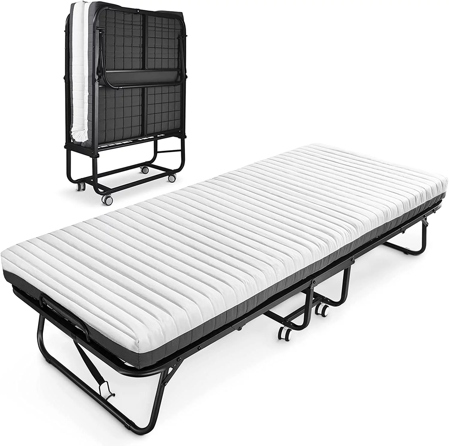 Folding Bed with Luxurious Memory Foam Mattress, Portable  Roll Away Adult Bed for Guest, Space Saving Fold Up Soft Mattress Bed for Easy Storage, 75" L*31”W