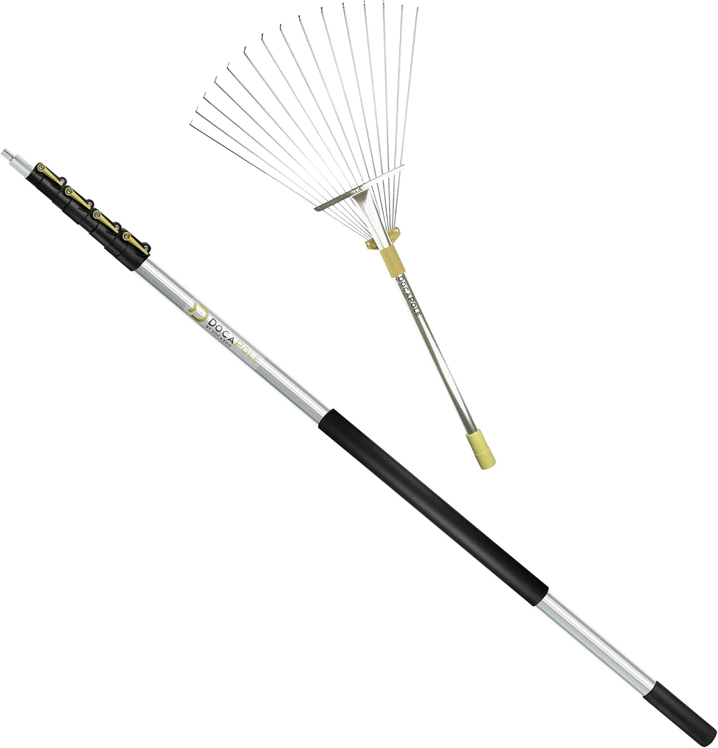 DOCAZOO - DocaPole Roof and Yard Rake Extension Pole - Adjustable, Telescopic, Clean Leaves, Sticks and Debris - 6 to 24 foot