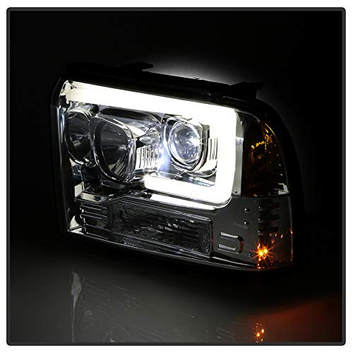 ACANII - For 2005-2007 Ford F250 F350 SuperDuty Chrome w/Light Tube LED Projector Headlights Headlamps Pair Left+Right