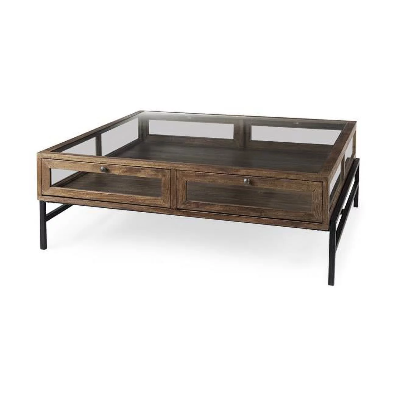 Rustic Shadowbox Coffee Table, Dark Brown