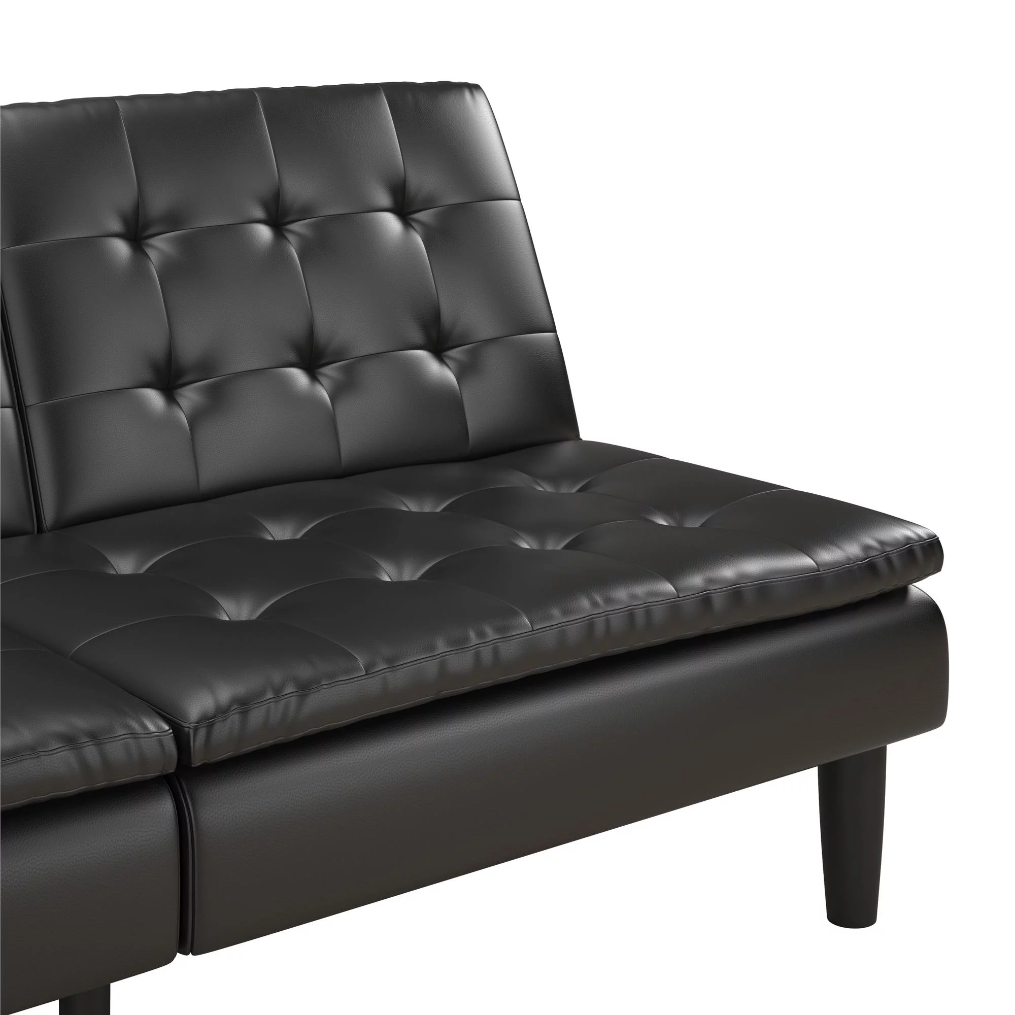 Mainstays Memory Foam Futon with Cupholder and USB, Black Faux Leather