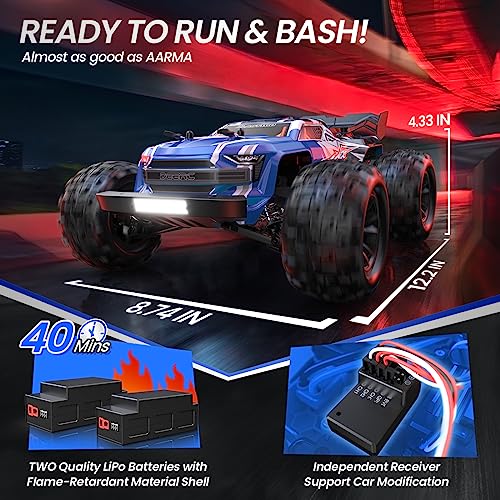 DEERC Fast Brushless RC Car for Adults, Max 70KM/H with 3S(not Included), 1:16 4x4 High Speed RC Truck with 2 Lipo Batteries,All Terrains RC Monster Truck, Off Road Electric Vehicle Gift
