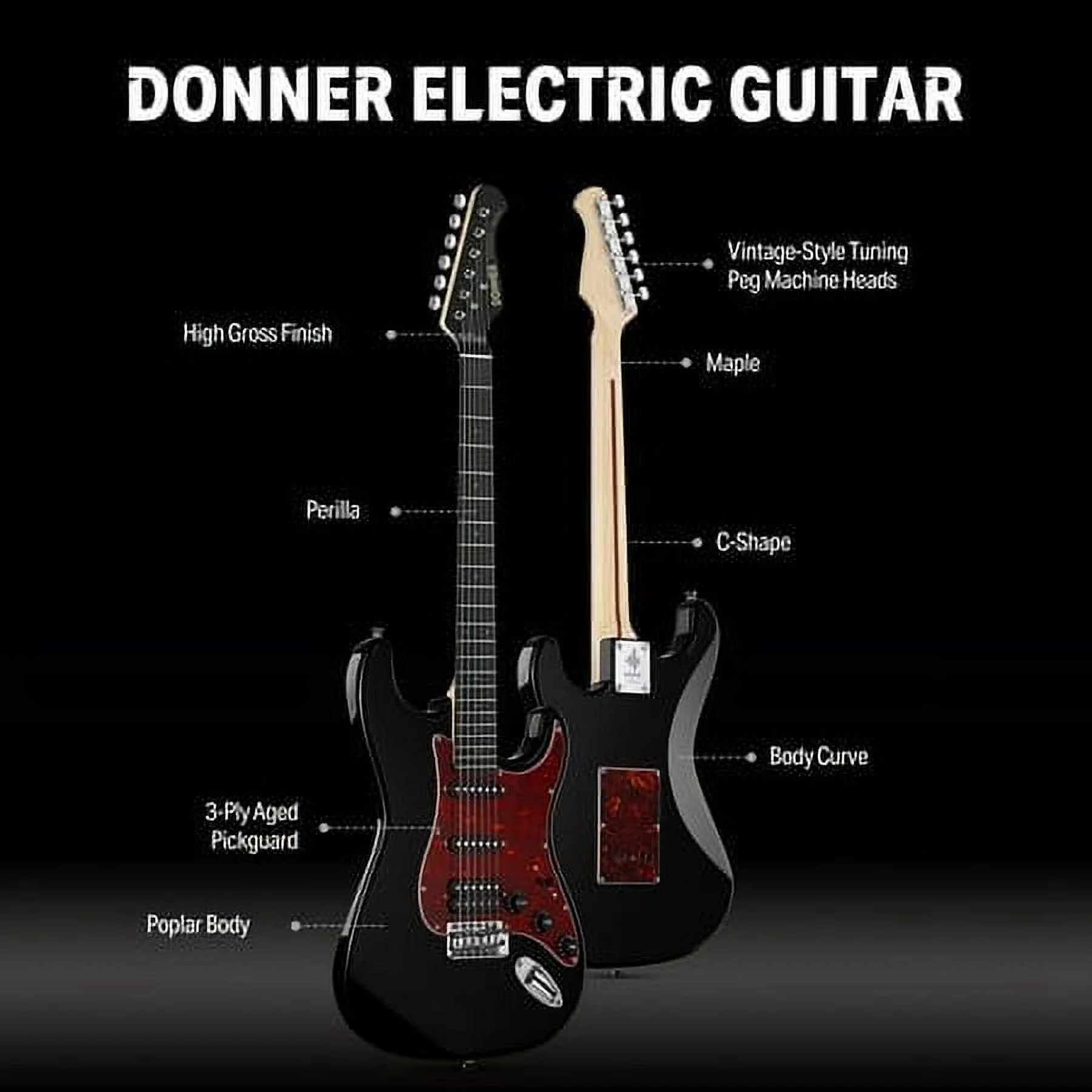 Donner 39 Inch Electric Guitar, Designer Series DST-200 Stylish Solid Body Guitar for Beginner Intermediate & Pro Players, Single Coil Split System, Bonus Bag, Cable, Strap