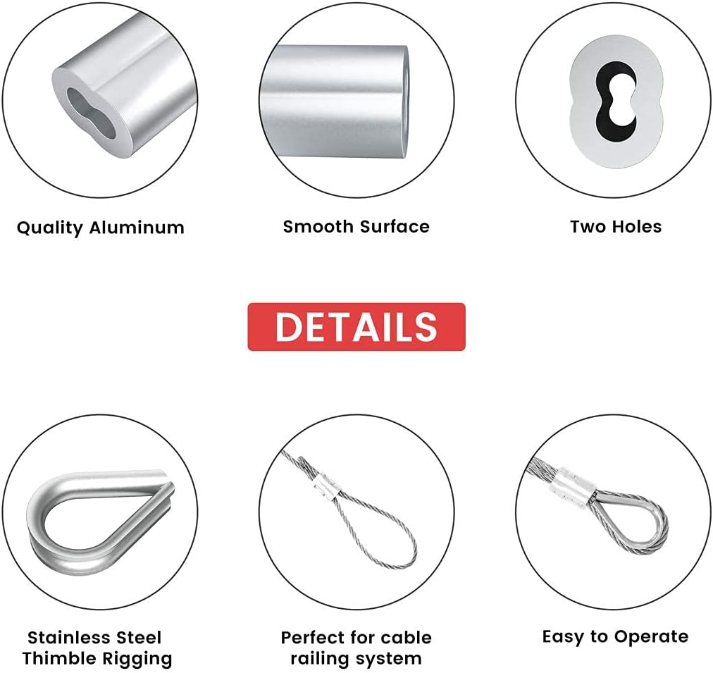 Sanuke Wire Rope Crimping Swaging Tool Cable Crimps up to 2.2mm(2/32inch) with 160pcs 4sizes Aluminum Double Barrel Ferrule Crimping Loop Sleeve and 10pcs Stainless Steel Thimble Assortment Kit Pack of 2