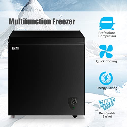 Chest Freezer Small Deep Freezer White Top Door Mini Freezer with Removable Basket, Low Noise, 7 Adjustable Temperature and Energy Saving Perfect for Home Garage Basement Dorm or Apartment Business