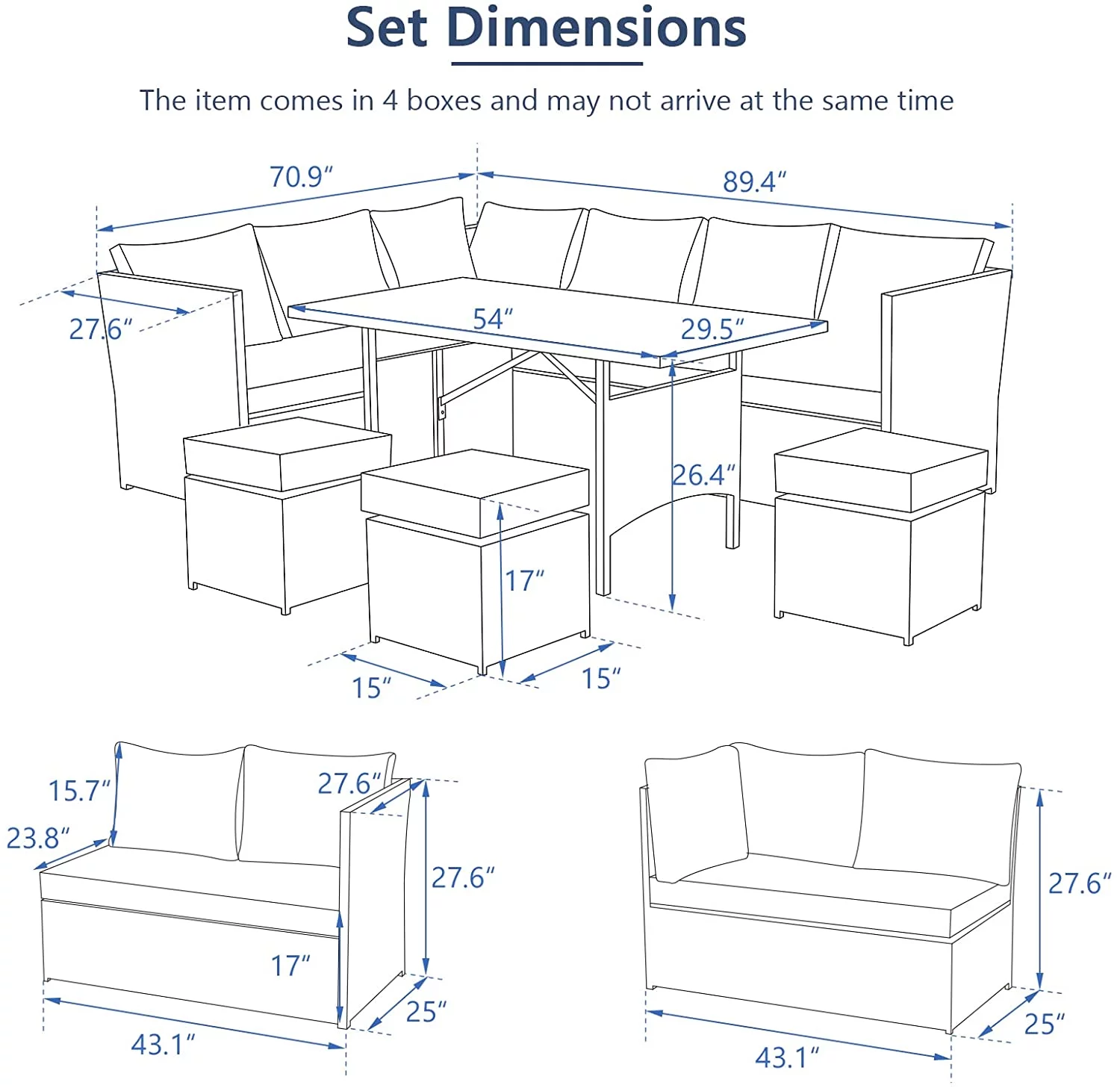 Danrelax 7 Pieces Patio Furniture Set Outdoor Sectional Sofa Conversation Set All Weather Brown Rattan Couch Dining Table &Ottomans, Red Cushions