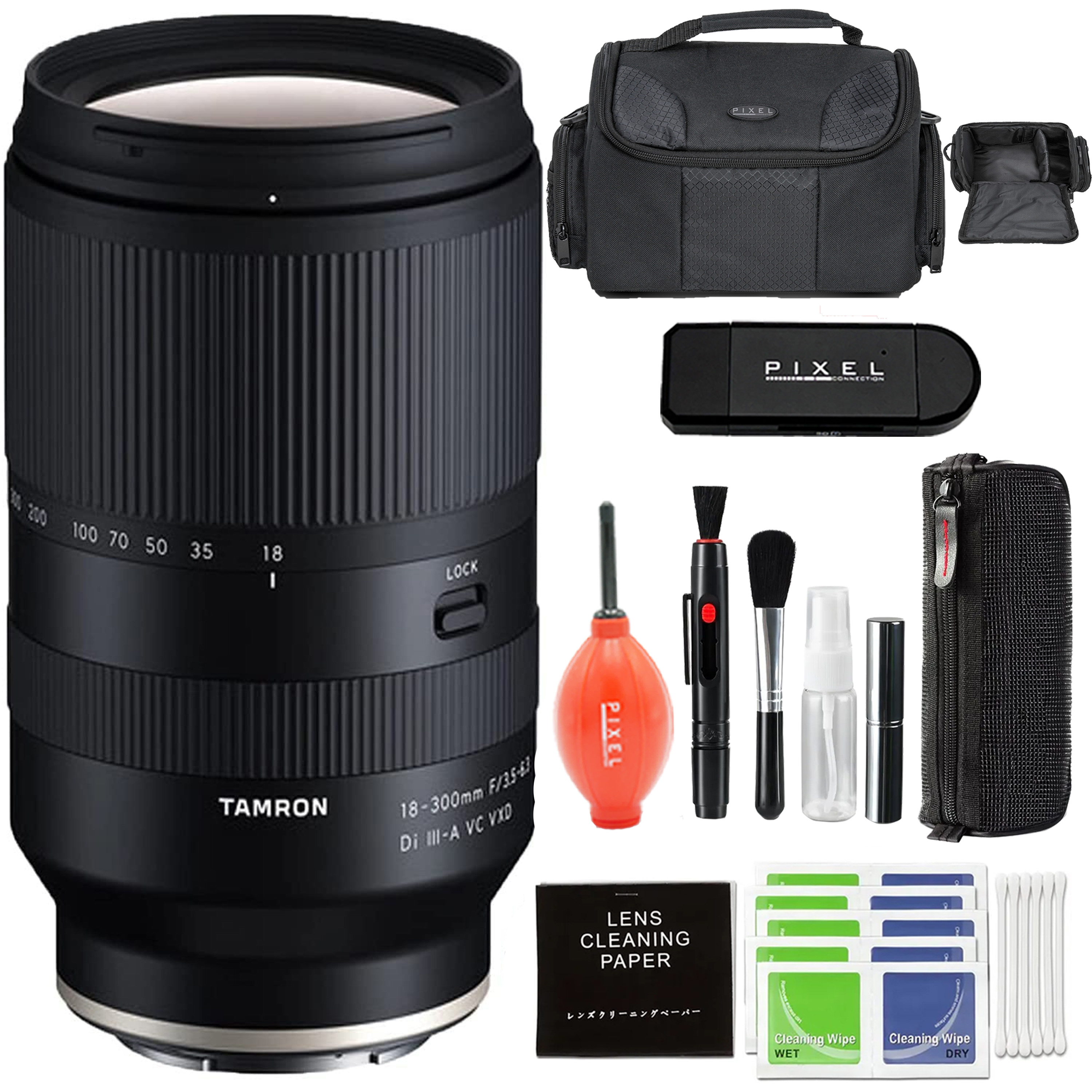 Tamron 18-300mm f/3.5-6.3 Di III-A VC VXD Lens for Sony E with with Advanced Accessory and Travel Bundle (Tamron 6 Year USA Warranty) | 18-300mm Sony Lens
