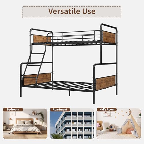 IDEALHOUSE Metal Bunk Bed Twin Over Twin, Twin Bunk Beds, Heavy Duty Twin Size Metal Bunk Bed with High Guardrail & Ladders, Convertible Bunk Beds for Kids Adults, No Box Spring Needed