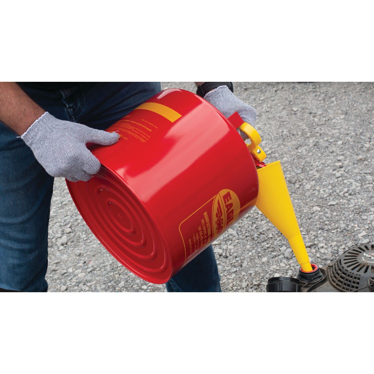 Eagle UI-50-FS Red Galvanized Steel Type I Gasoline Safety Can with Funnel, 5 gallon Capacity, 13.5" Height, 12.5" Diameter,Red/Yellow Pack of 2