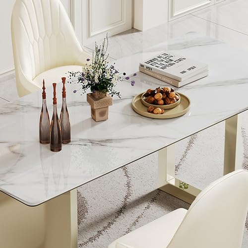 63 inch Glass Dining Table with Clear Rectangular Glass Top, U-Shape Golden Plating Metal Legs Modern Rectangular Glass Kitchen Table Furniture for Home Office Kitchen Dining Room (Gold)