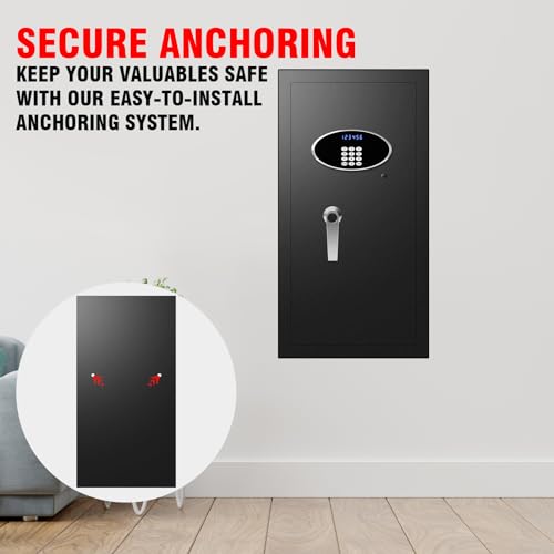 [True to Size] 6.1 Cub Large Home Safe Box Fireproof Waterproof with LCD Screen - Security Safety Box with Digital Keypad and Key Lock Removable Shelf, Sensor Light for Documents