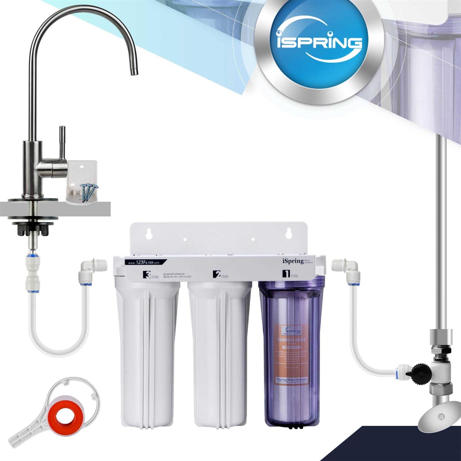 iSpring US31 3-Stage Under Sink Tankless Drinking Water Filtration System-Includes Sediment