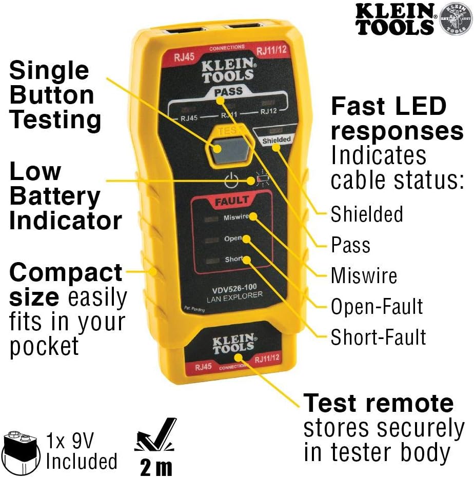 RJ45 Ethernet Cable Tester and Crimper Kit, Pass-Thru Technology, Includes Connectors for Cat5e / CAT6 Data Applications Klein Tools VDV026-813