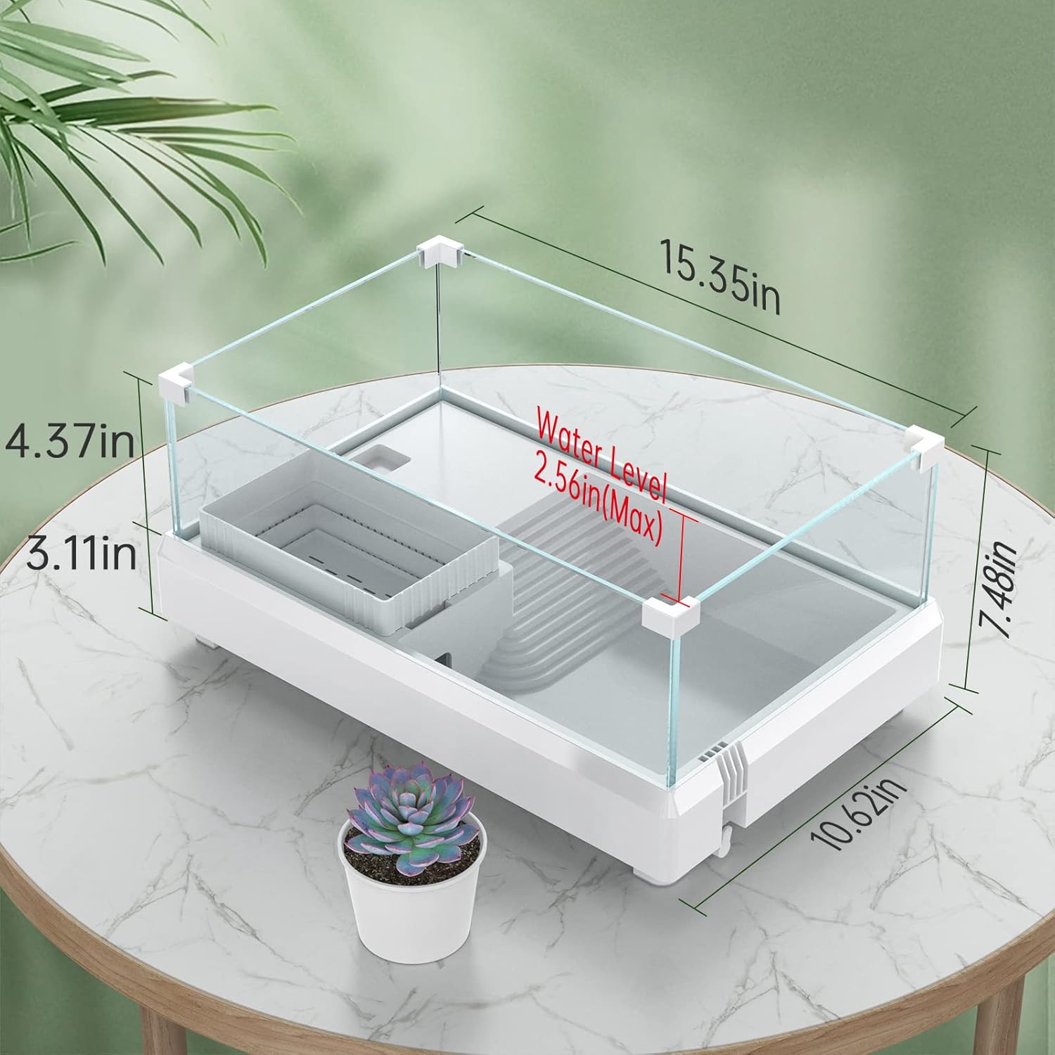 Glass Turtle Tank, SILICAR Tortoise Habitat Reptile Terrariums with Basking Platform, Multifunctional Area, Easy to Change Water, Habitat for Turtles, Hermit Crabs, Terrapin and Small Reptiles, Large