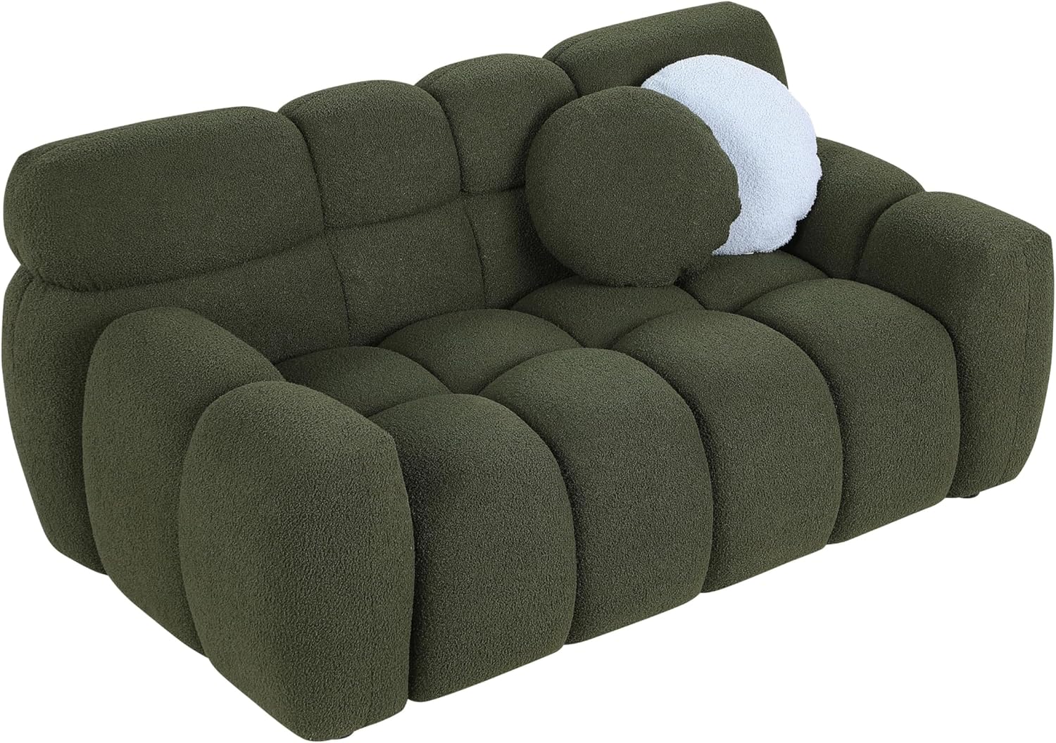 Modern Loveseat Sofa Olive Green Marshmallow Recliner Couch Living Room Lounge Settee with Pillows Abstract Lake House Contemporary Solid Felt Wood