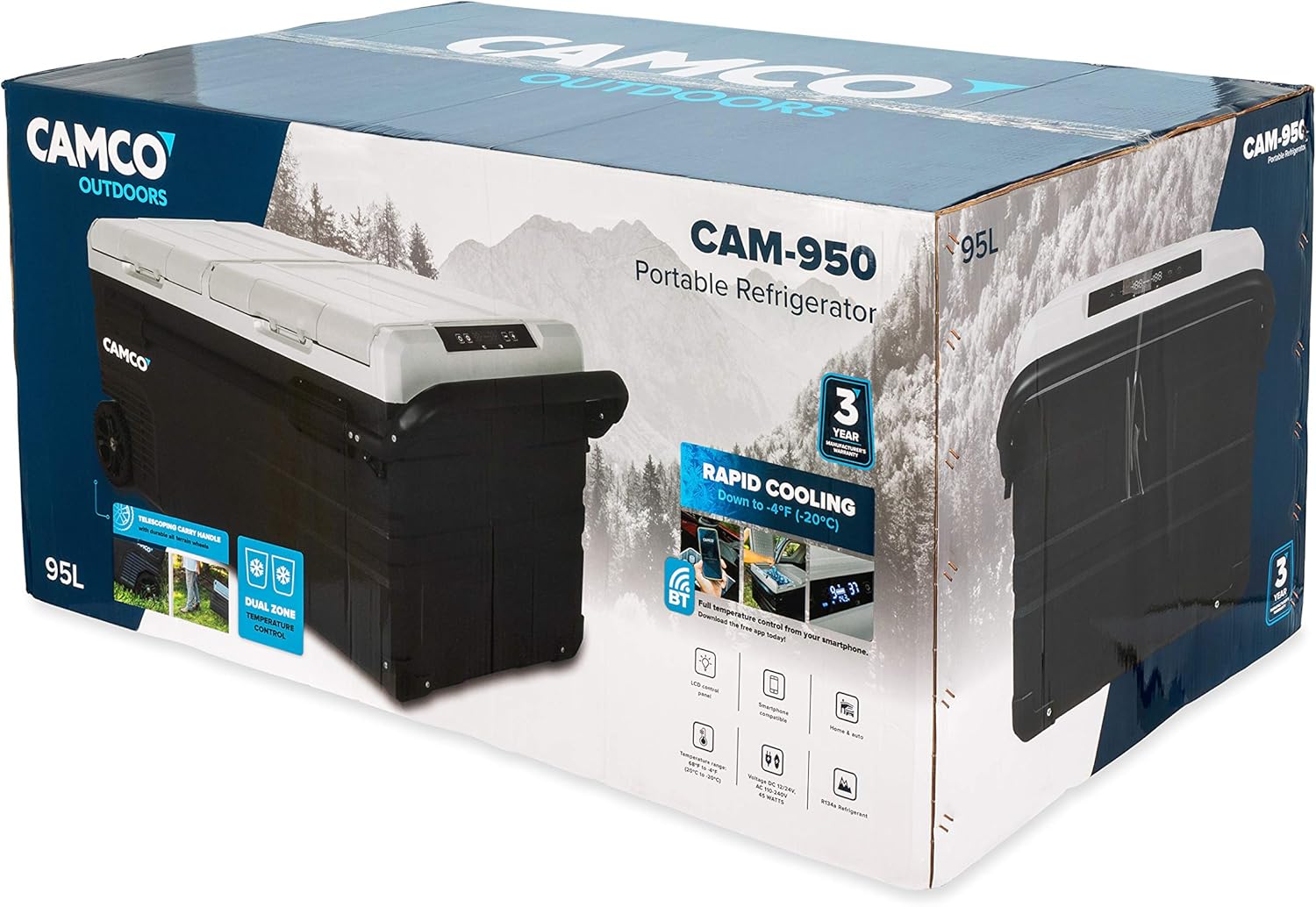 Camco 51522 CAM-950 Portable Refrigerator, AC 110V/DC 12V Compact Fridge/Freezer with Dual Zone Cooling, 95-Liter - Keeps Food and Drinks Cold While On-the-Go - Ideal for Road Trips, RVing, Camping, B