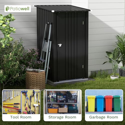 Patiowell 3 x 3 FT Outdoor Storage Shed,Small Garden Tool Storage Shed with Sloping Roof and Single Lockable Door, Outdoor Shed for Backyard Garden Patio Lawn, Grey