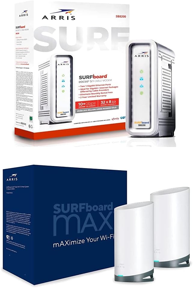 ARRIS SURFboard SB8200 DOCSIS 3.1 Gigabit Cable Modem | Approved for Cox, Xfinity, Spectrum & others | White , Max Internet Speed Plan 1000 Mbps