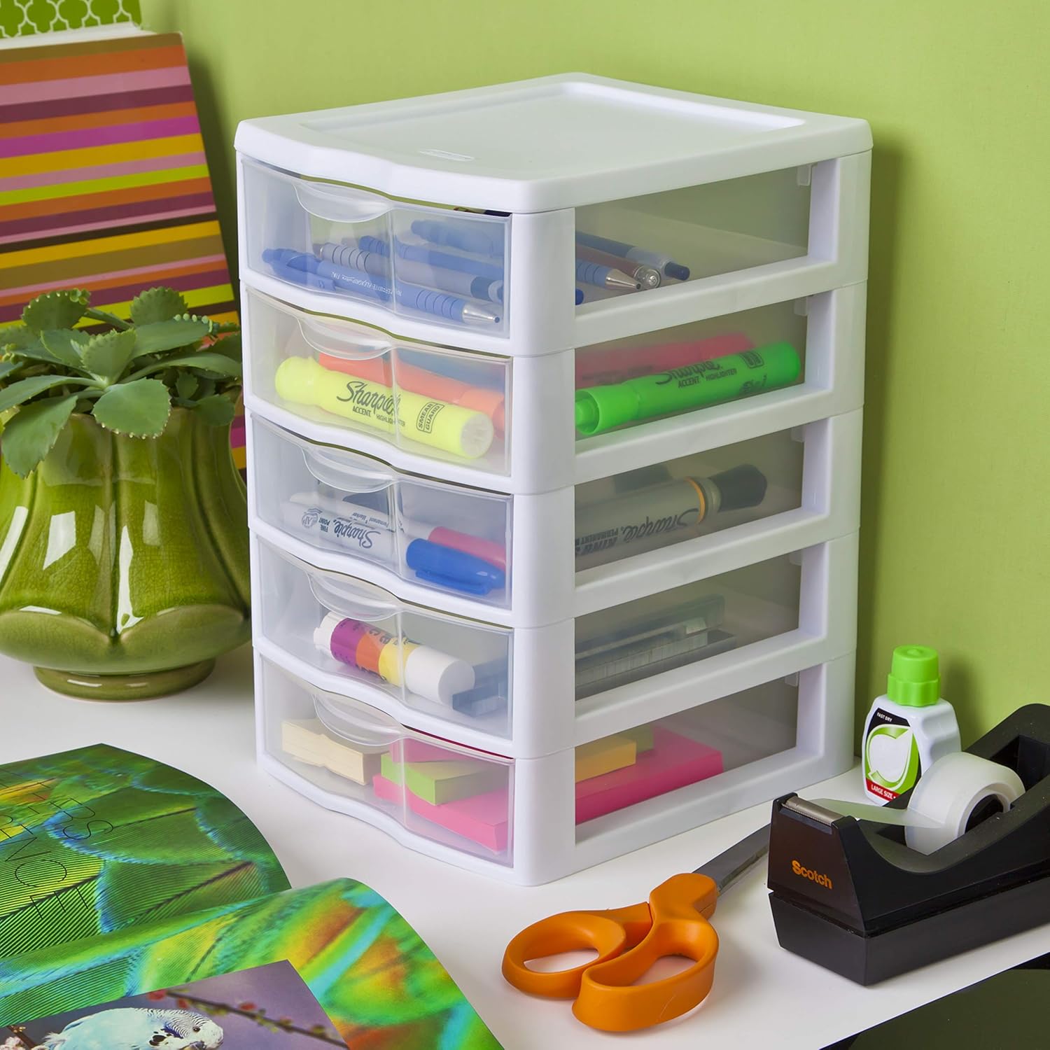 Sterilite 20758004 Small 5 Drawer Unit, White Frame with Clear Drawers, 4-Pack Pack of 2