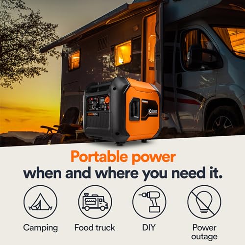 Generac 3,300-Watt Gas-Powered Portable Inverter Generator - Lightweight Design - USB Ports for Mobile Device Charging - COsense Technology - Perfect for Home use - Orange/Black