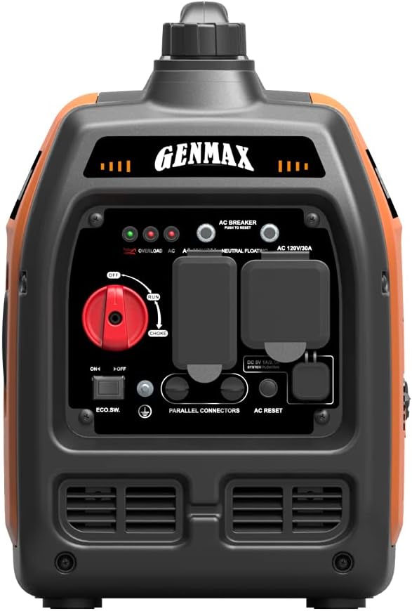 GENMAX Quiet Power Series Inverter Generator，Gas Powered, EPA Compliant, Eco-Mode Feature, Ultra Lightweight for Backup Home Use & Camping (GM5500i)