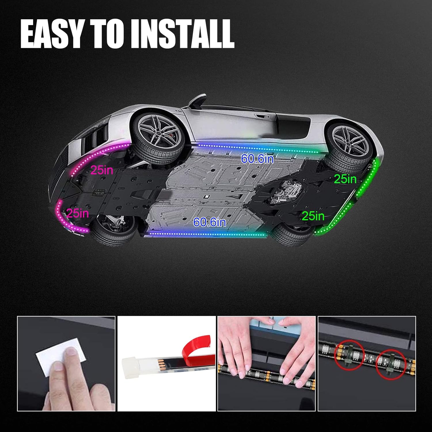 Car Underglow Lights Exterior, LED Underbody Light Kit, 6 PCS Car Underglow Lights Music Sync DIY Mode, Glow Light Kits for Car SUV Ttruck
