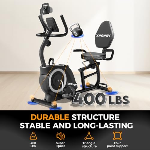 Recumbent Exercise Bike, Recumbent Stationary Bike for Home, Recumbent Bike with 400LB Weight Capacity Whisper-Quiet 16 Levels Magnetic Resistance Heart Rate Handle and Multi-Function LCD Comfortable Seat