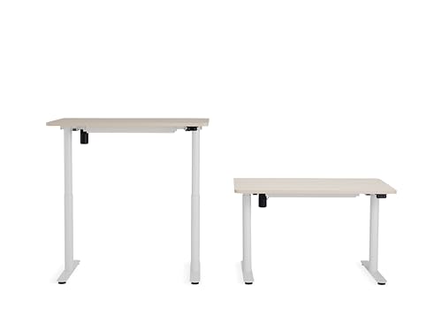 Steelcase AMQ Height-Adjustable Desk - Standing Adjustable Desk - Powerful Computer Standing Desk - Easy Assembly Computer Desk - White Base & Light Oak Top