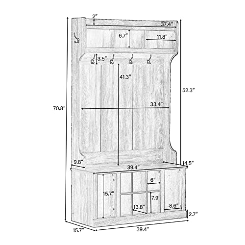 Hall Tree with Bench and Shoe Storage, Entryway Bench with Coat Rack and 6 Hooks，3 in 1 Design，Hall Shoe Storage,Storage Bench, Mud Room Storage Furniture for Entrance and Hallway,White