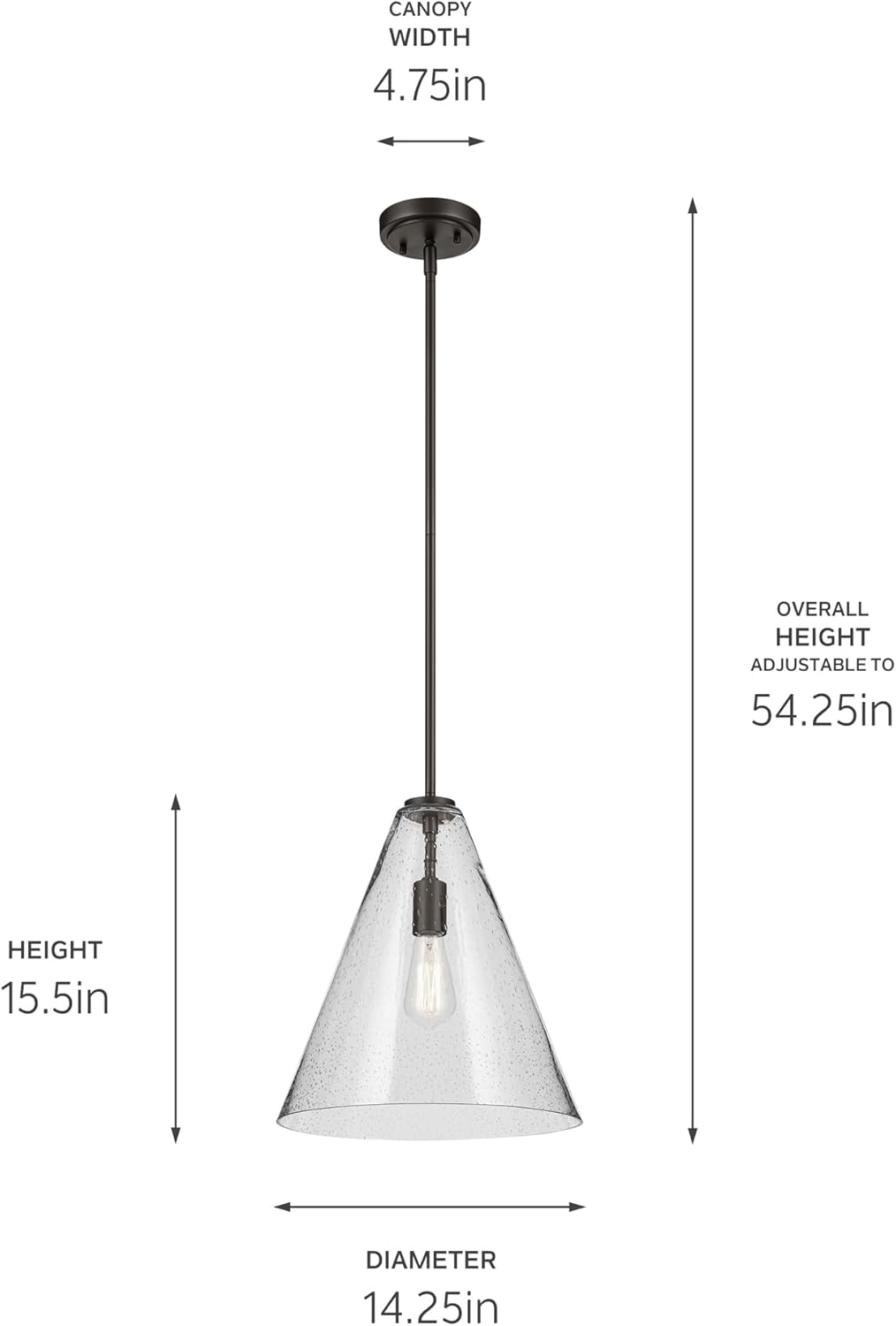 KICHLER Everly 15.5" 1-Light Cone Pendant with Clear Seeded Glass in Olde Bronze, for Kitchen Island, Dining Nook, Bedroom, (15.5" x 14.25") 42200OZCS