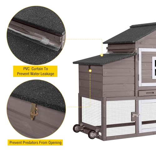 Aivituvin Chicken Coop Mobile Hen Coop, Large Poultry Cage with Wheels Outdoor Backyard Chicken House