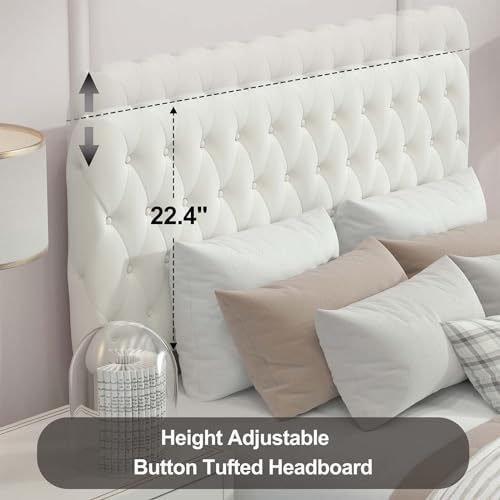 Queen Size Lift Up Bed Frame with Oversized Storage, Velvet Hydraulic Storage Platform Bed with Deep Button Tufted Adjustable Headboard for Bedroom, Grey