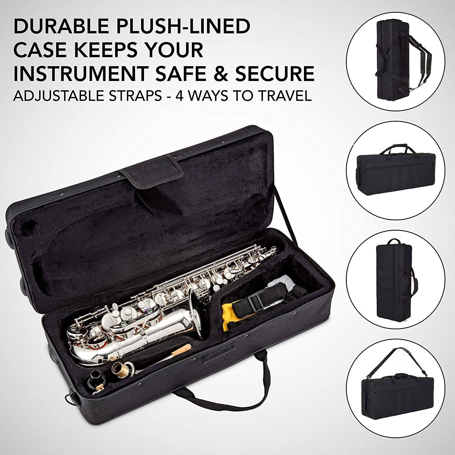 LyxJam Alto Saxophone E Flat Brass Sax Beginners Kit - Nickel - Alto Horns