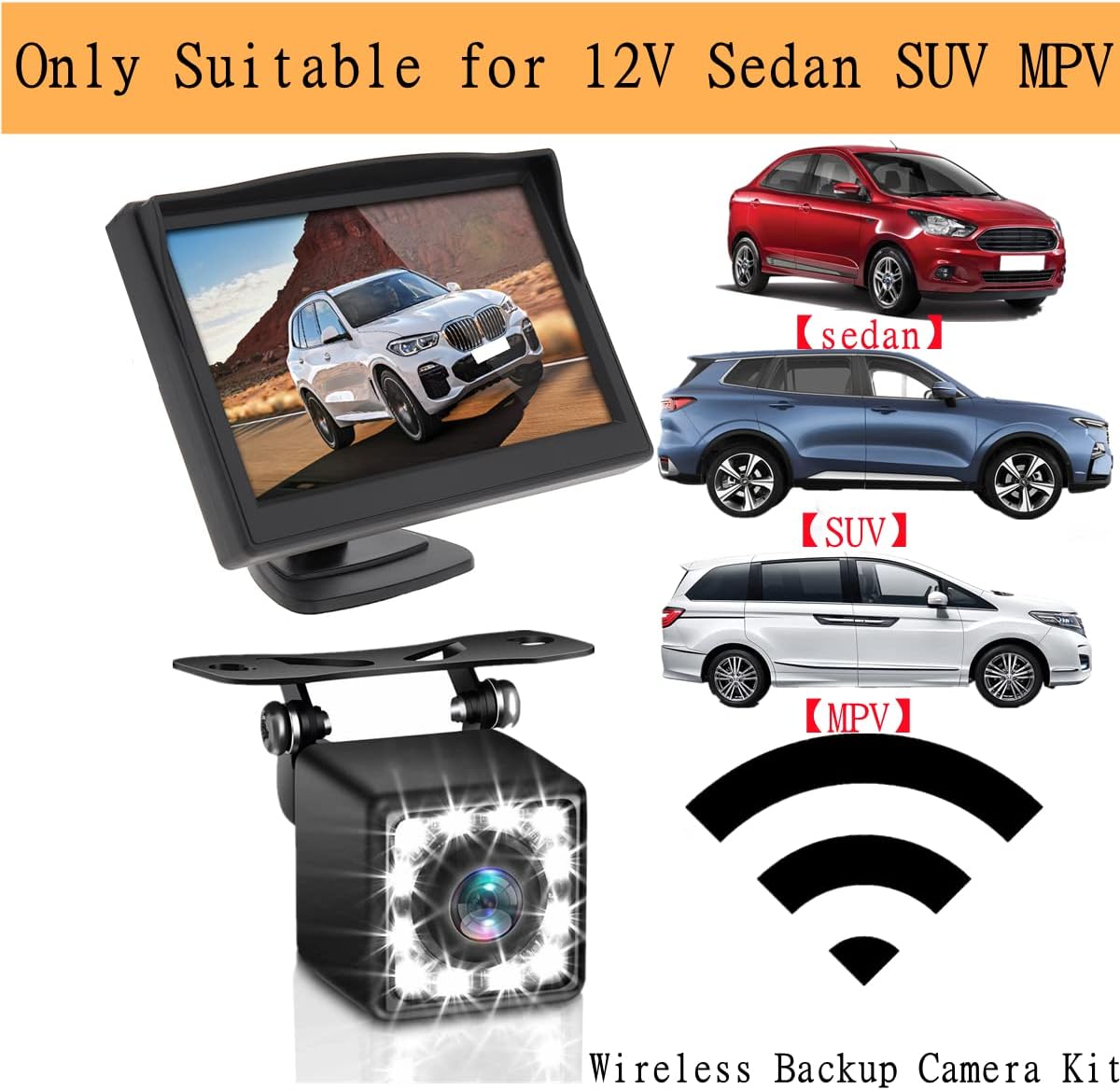 Wireless Backup Camera - 4.3 Inch Car Monitor Rear View Camera : FHD 1080P Waterproof Reversing Camera & Stable Digital Wireless Signal for Cars Van SUV Sedan Car MPV