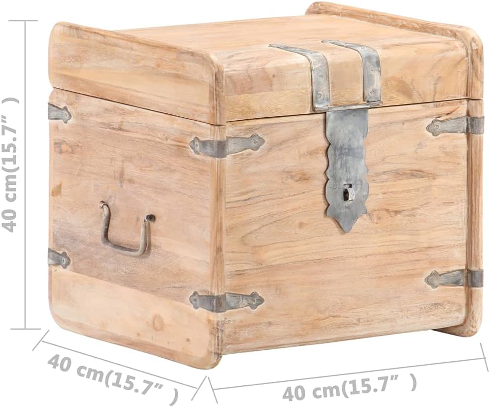 Rustic Solid Acacia Wood Chest Storage with Safety Hinge Wooden Trunk ​Chest, Wood Treasure ​Chest, Home Decor Hallway Interior Living Room Chest 15.7" x 15.7" x 15.7"