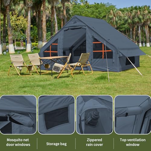 Inflatable Tent with Pump,4-6 Person Instant Glamping Camping Tents House, Easy Setup Blow Up Family Tents for 4 Seasons Waterproof Inflatable Tent for Camping with Mesh Windows.