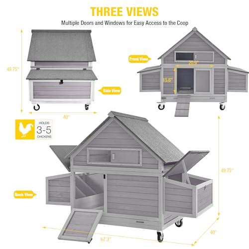 Aivituvin Chicken Coop with Wheels Large Hen House with Nesting Boxes Poultry Cage for 3-5 Hens Outdoor Duck Coop