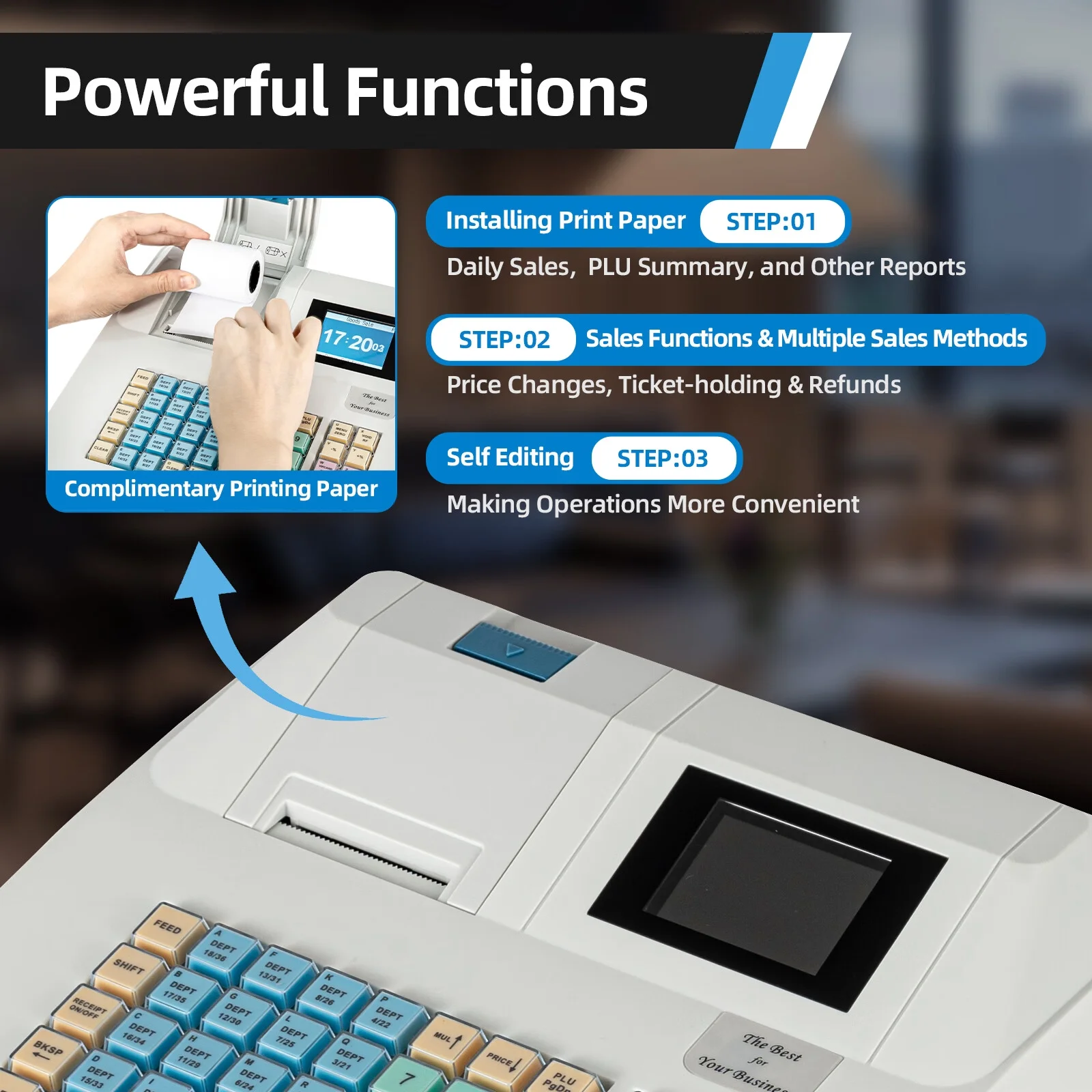 Aiqidi Electronic Cash Register POS Syetem 48 Keys 8 Digital LCD Display Casher with Flat Keyboard and Drawer Box for Retail Restaurant Shop 110V
