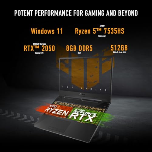 ASUS TUF Gaming F15 Gaming Laptop, 15.6” 144Hz FHD Display, Intel Core i5-11400H Processor, GeForce RTX 2050, 8GB DDR4 RAM, 512GB PCIe SSD Gen 3, Wi-Fi 6, Windows 11, FX506HF-ES51,Graphite Black
