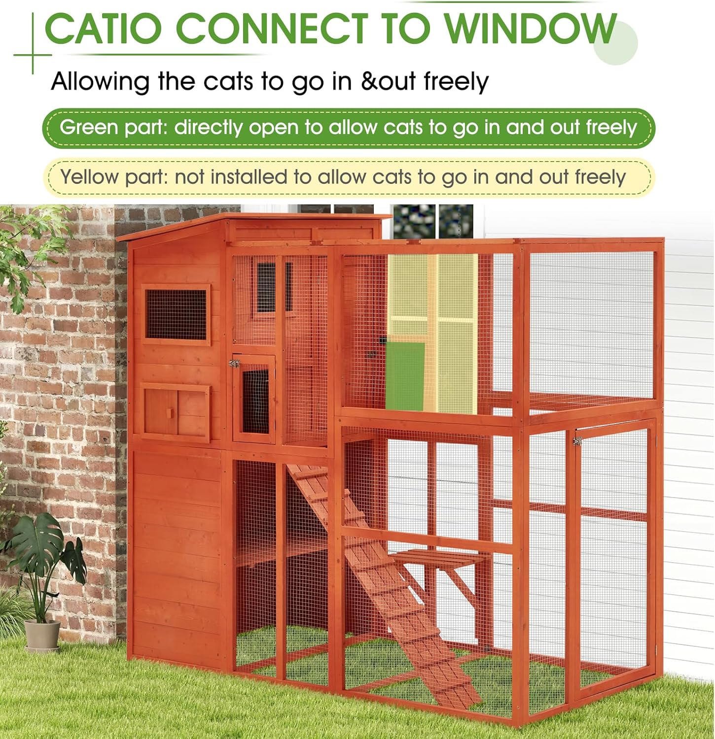 Esright Cat Catio Large Cat House，Outdoor Cat Enclosure Wooden Walk in Cat Cage for Window Kitty Cage Condo with Platform and 4 Resting Rooms