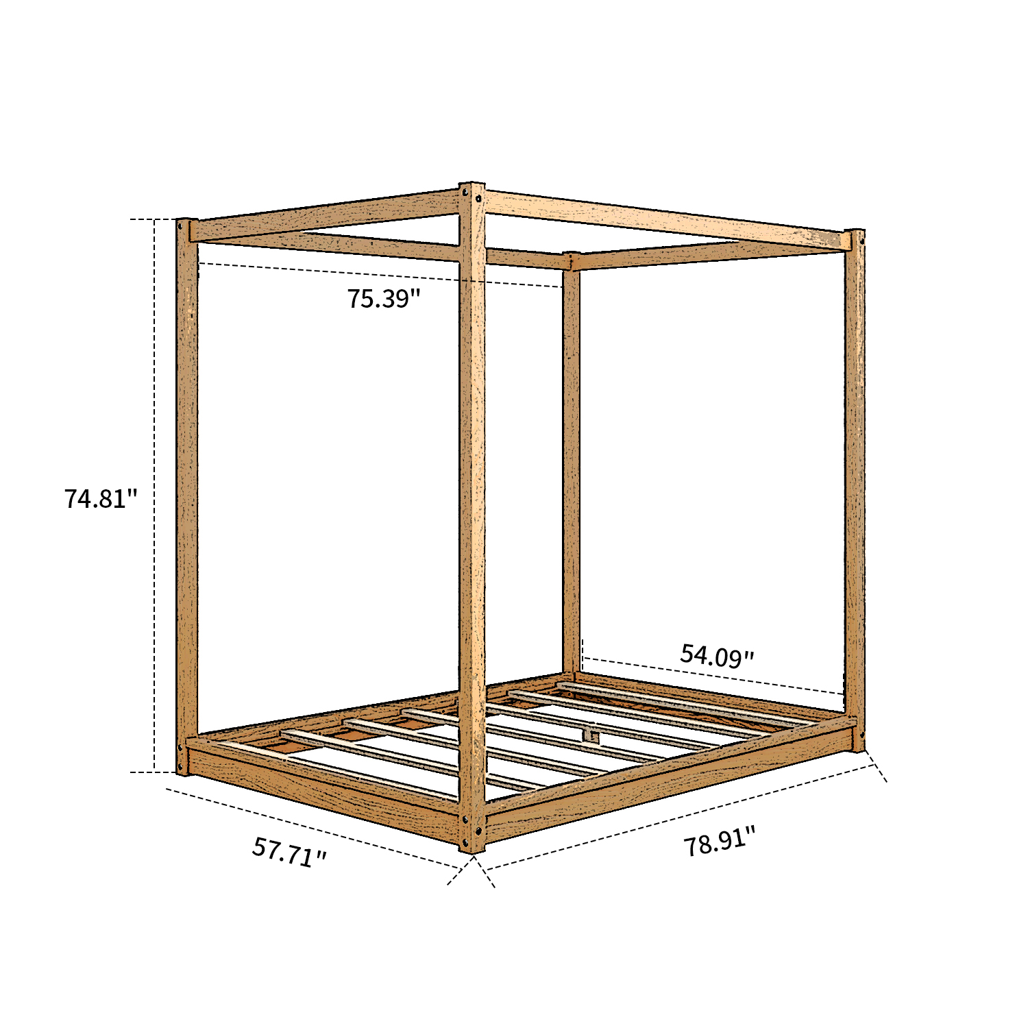 Simple Style Full Size Wood Canopy Platform Bed with Support Legs